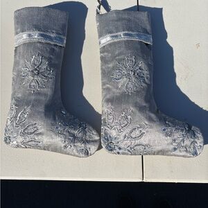 Elegant Silver Embroidered Stockings